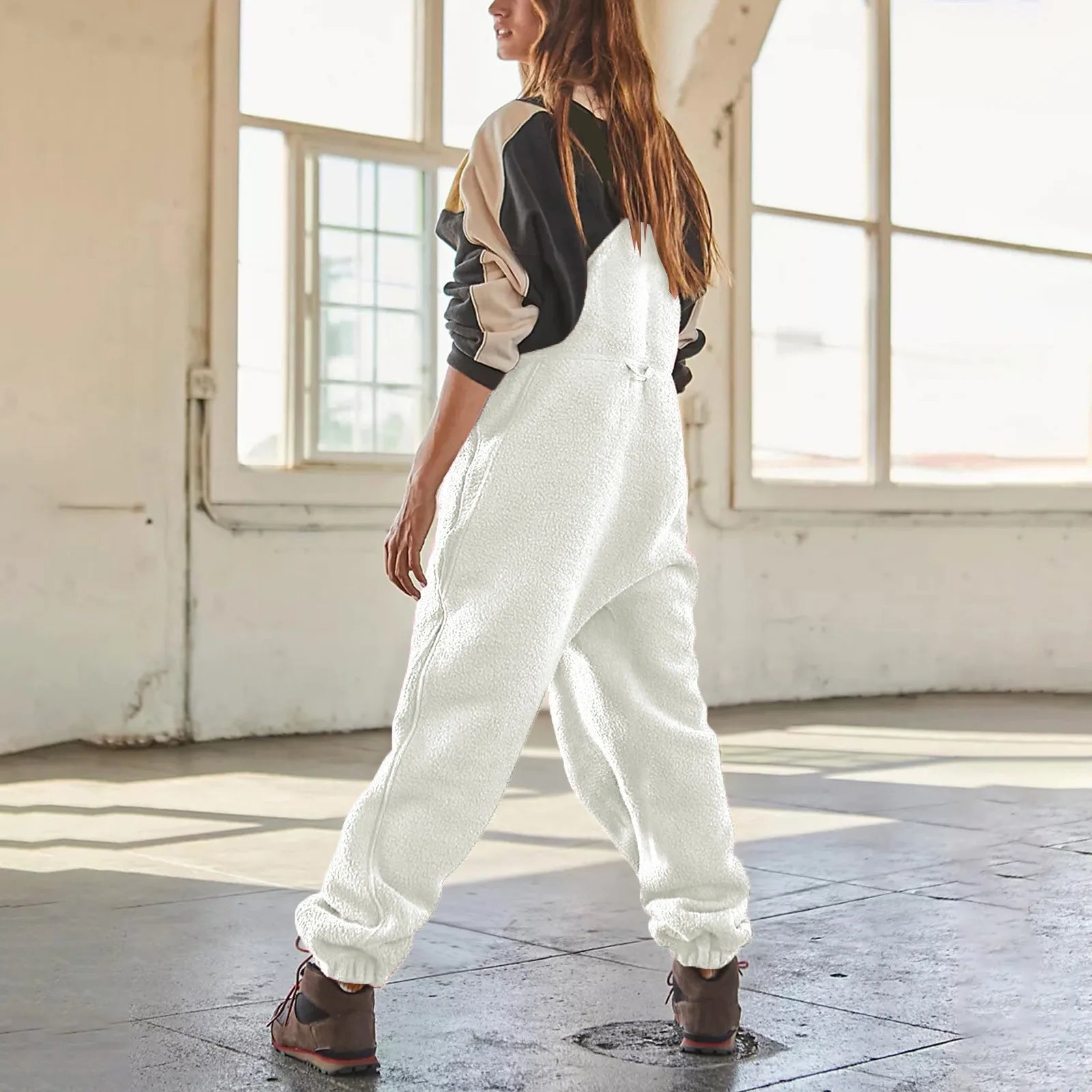 Fleece Bib Overalls - Adjustable Warm Winter Fuzzy Jumpsuit & Ski Pants