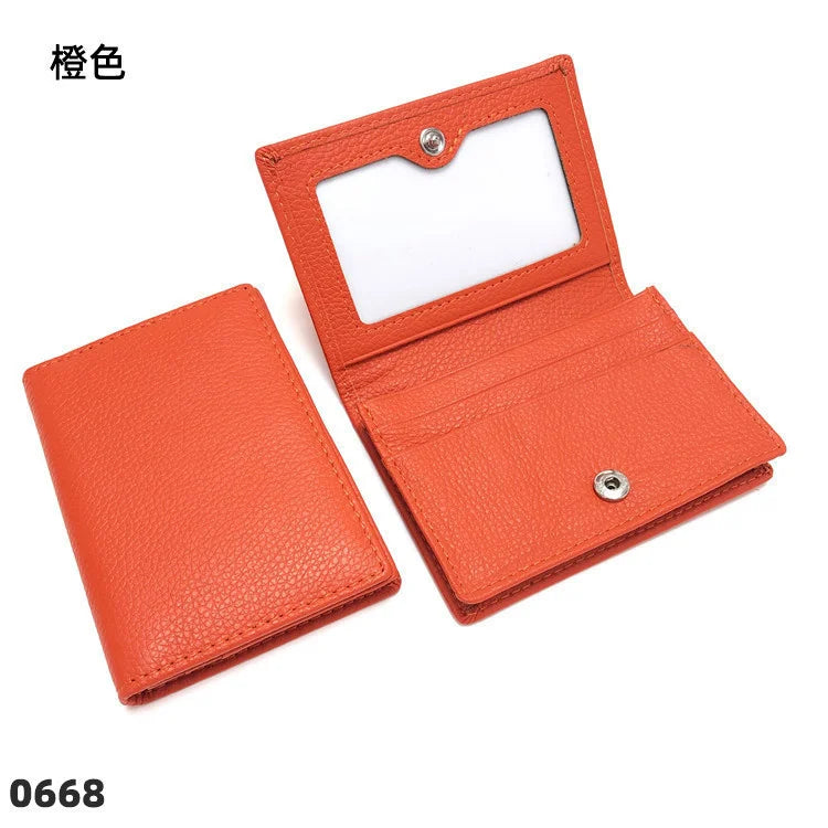 Dropshipping Custom Name Genuine Leather Men Women Business Card Holder Bifold Credit Card Case With ID Window