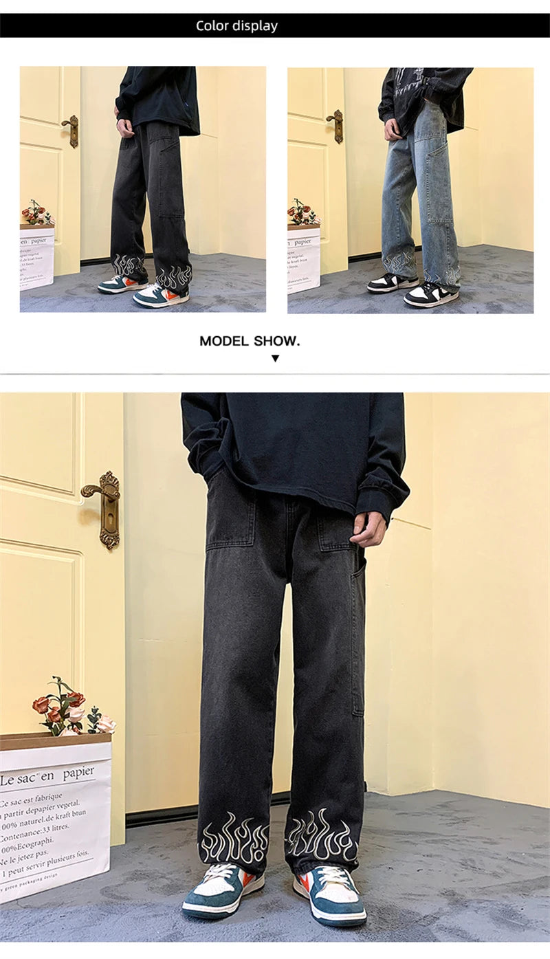 Y2K Flame Print Baggy Jeans