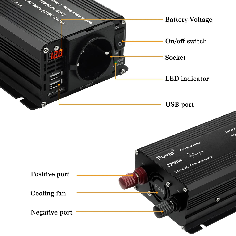 Pure Sine Wave Inverter | DC 12V to AC 220V | 1000W–3000W
