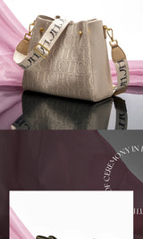 CH New Jacquard Letter Women Bucket Bag Wide Printed Strap Crossbody Purse Large Capacity Ladies Casual Daily Handbag Gift