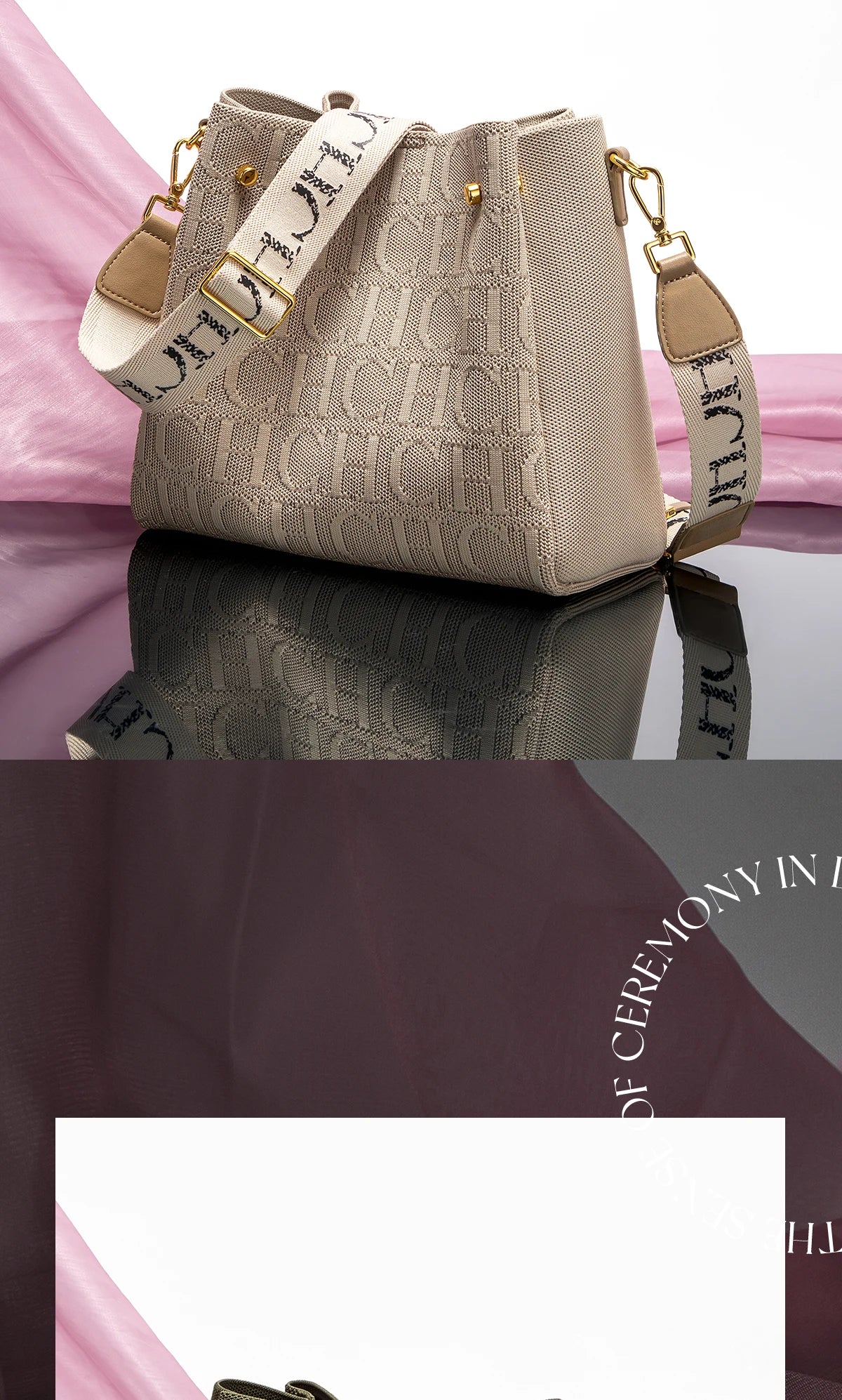 CH New Jacquard Letter Women Bucket Bag Wide Printed Strap Crossbody Purse Large Capacity Ladies Casual Daily Handbag Gift