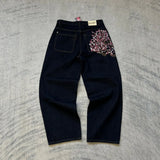 Hip-hop gold coin jeans Y2K retro low waist wide leg zipper pants y2k clothing men's fashion embroidered loose jeans