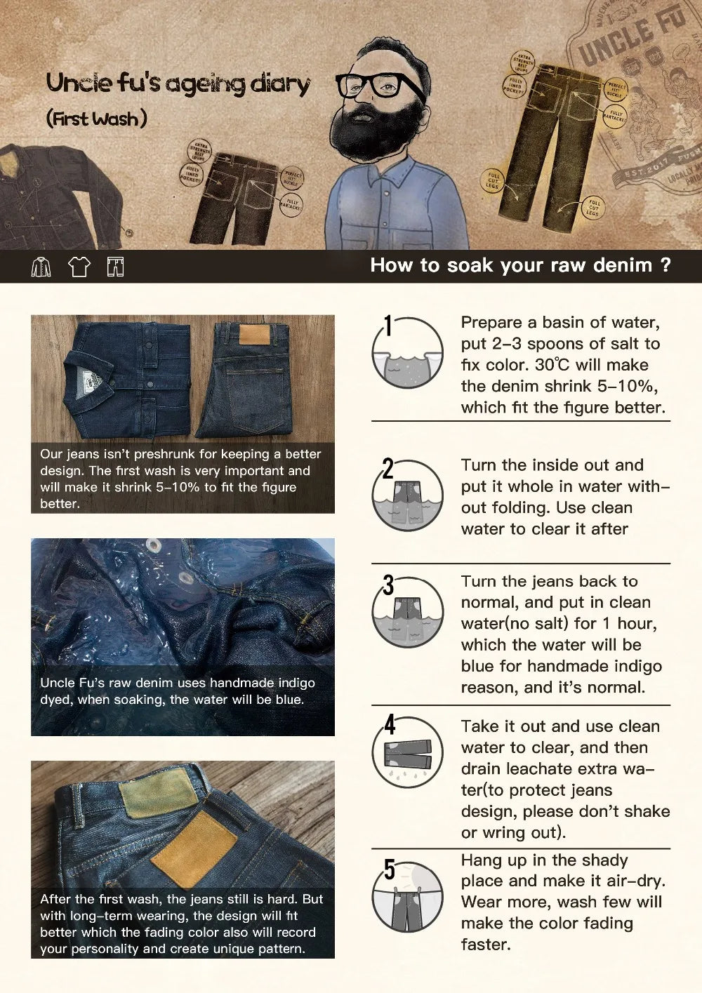 Maden Men's Vintage 12.8oz Grey Striped Jeans Straight Zip Fly with Pockets Tapered Pants Versatile Herringbone Cotton Trousers
