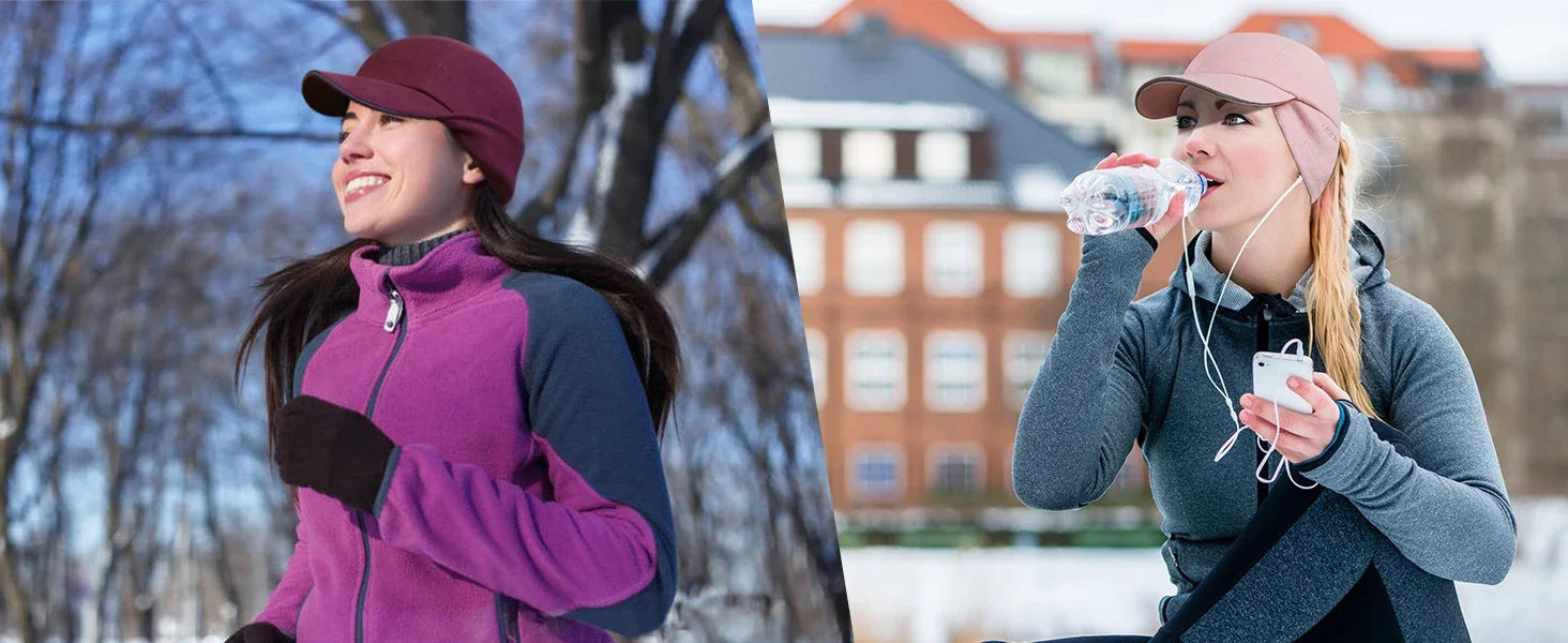 Women's Fleece Ponytail Hat with Ear Warmers & Reflective Cap