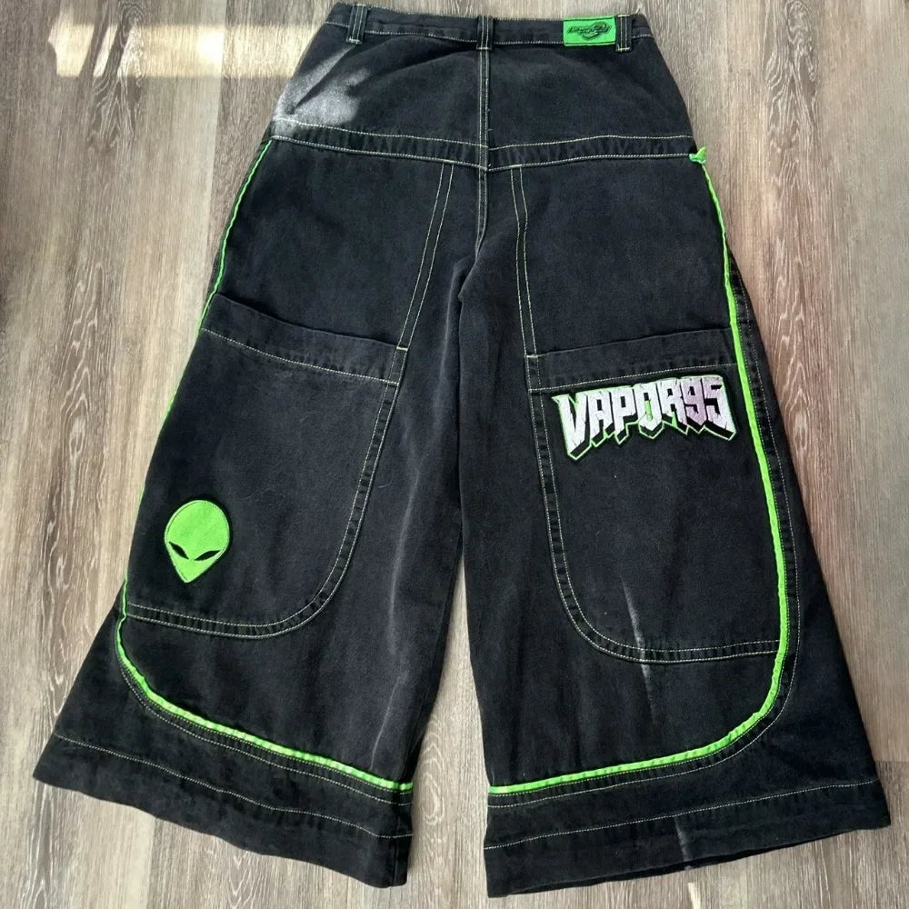 Alien Pattern Wide-Leg Hip-Hop Jeans