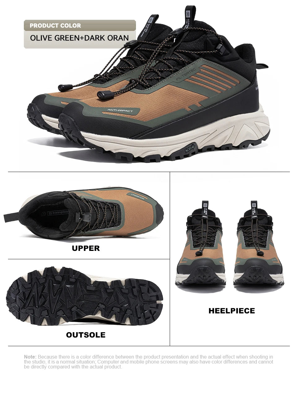 Baasploa Men Hiking Shoes Outdoor Waterproof Resistant Sneakers Male Winter Comfort Plush Warm Casual Walking Shoes Non-Slip
