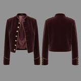 Modigirl Women's Velvet Wine Red Jackets 2025 Autumn Winter Coat Long Sleeves Stand Collar Buttoned Casual Outerwear for Woman