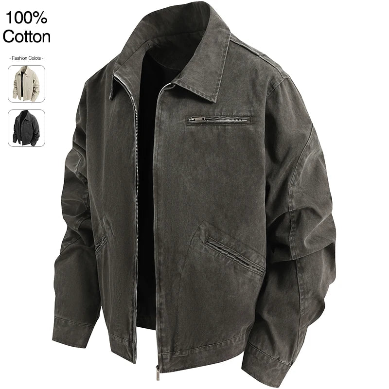 Oversize Loose Men's Denim Jacket Autumn 100% Cotton High Quality Casual Coats Fashion Hip-Hop Rock Streetwear Comfort Outerwear