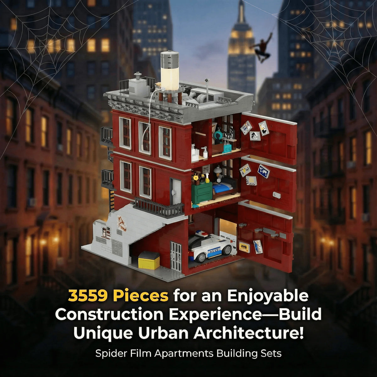 Spider Deli Apartment Building Blocks With 11 Figures Films Hero Classic City Modular Assembly Model Kit Creative Gift 3559PCS