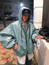 Men’s Oversized Hooded Faux Leather Jacket