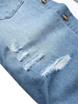 Men's summer blue short - sleeved denim shirt with ripped details. The ripped design elements showcase a trendy and casual style