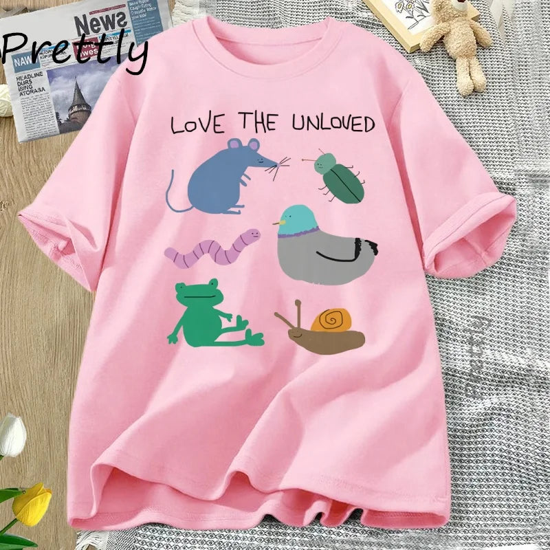 Love The Unloved Men Women T Shirt Funny Animal Pigeon Rat Frog T-shirt Loose Unisex Short Sleeve Tshirt Cotton Tees Streetwear