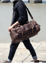 MUNUKI Vintage Crazy Horse Genuine Leather Travel bag  Large Luggage bag men Leather duffle bag Large Weekend Bag Tote Big