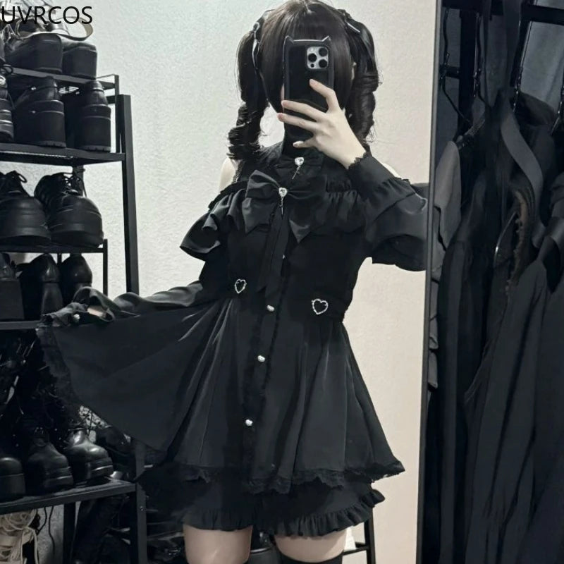 Y2K Gothic Lolita Bow & Ruffle Set