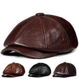 Genuine Leather Octagonal Beret Cap | Men's Cowhide Hat