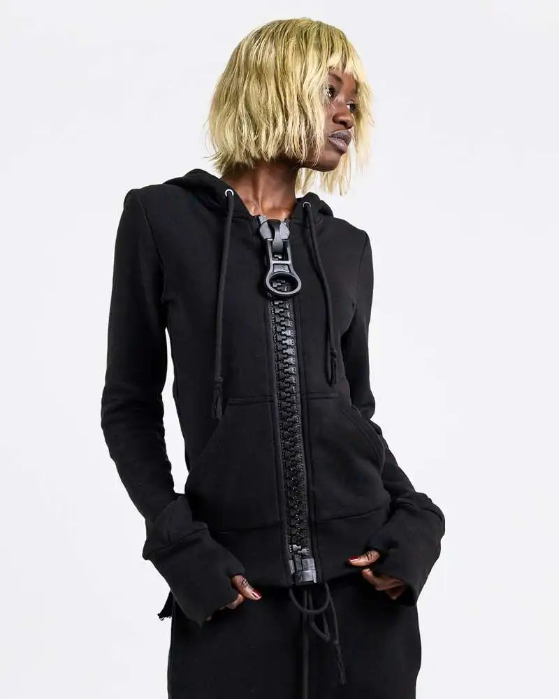 New Y2K American-style women's solid color large zipper loose cropped color-block hoodie fashionable street Harajuku style