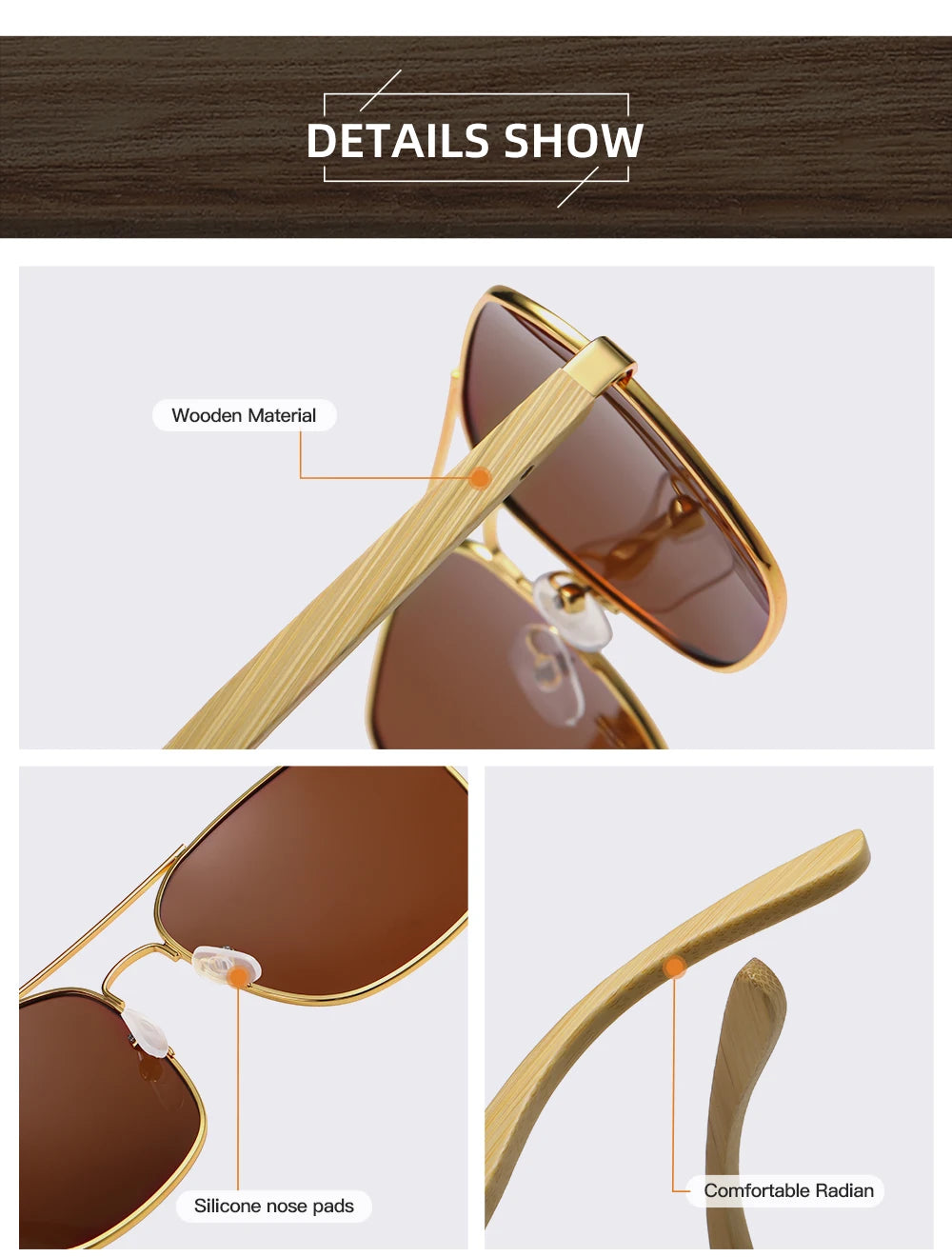 GM Fashion Retro Metallic Square Sunglasses for Women and Men Luxury Designer Brands Popular Driving Bamboo and Wood Sunglasses
