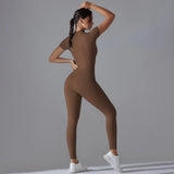 Zip-Front Yoga Jumpsuit - Quick-Dry Short Sleeve Fitness Bodysuit