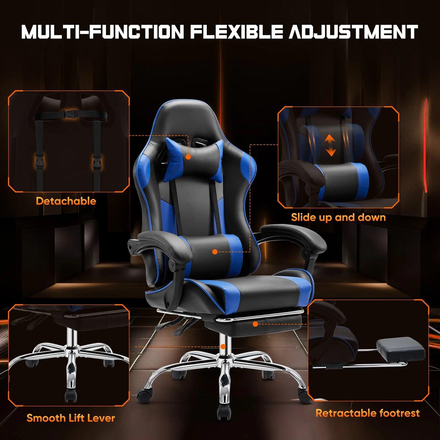 JHK Ergonomic Gaming Chair with Lumbar Support
