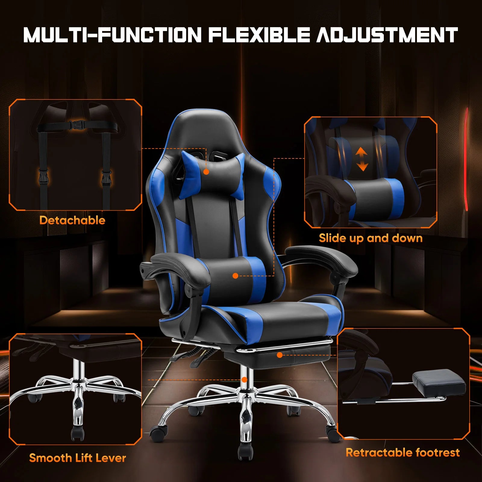 JHK Ergonomic Gaming Chair with Lumbar Support
