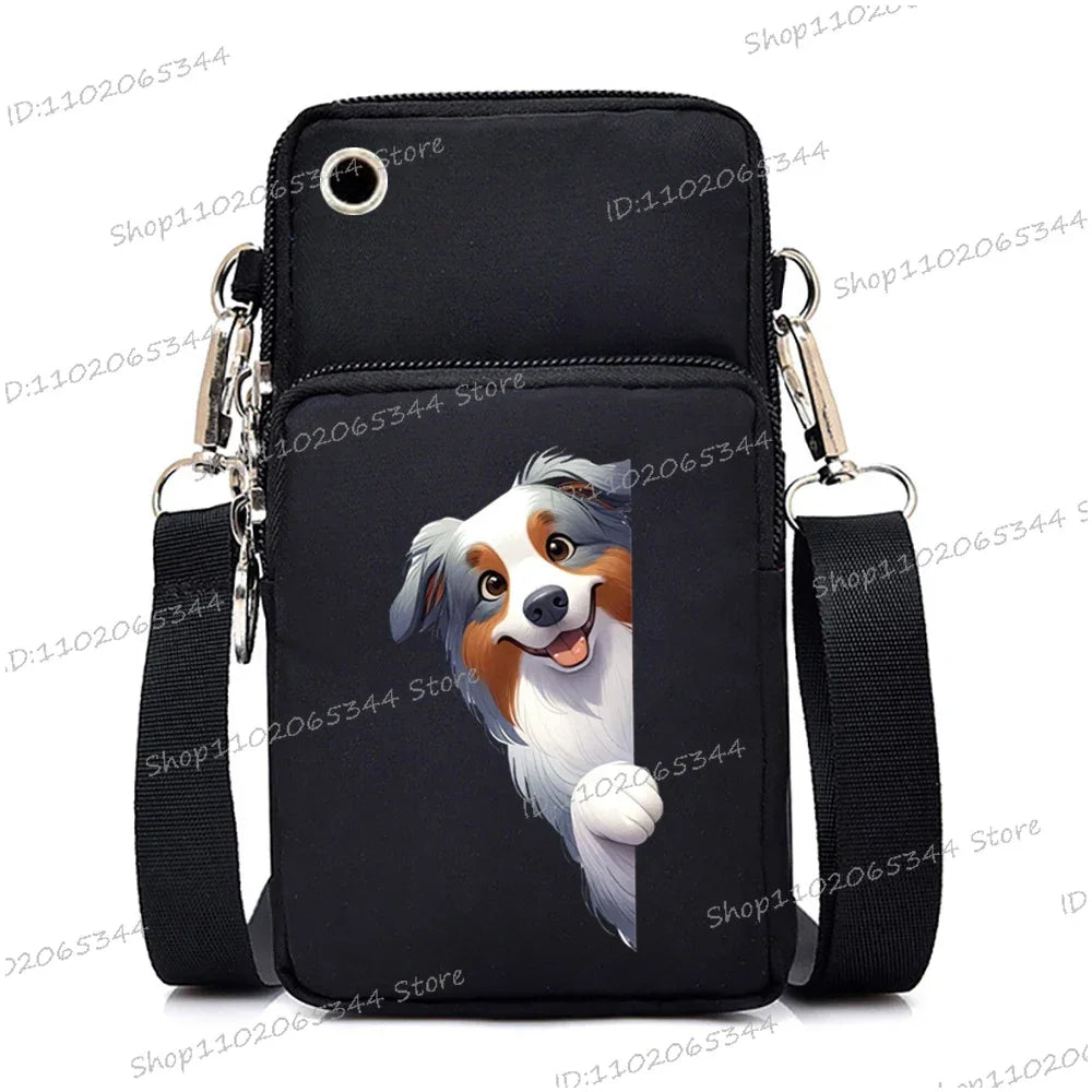 New Mobile Phone Bag Funny Anime Dog Print Shoulder Messenger Bag Women Men Coin Purse Handbag Animal Lover Small Crossbody Bag