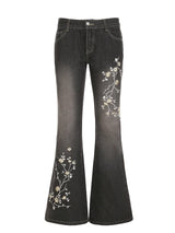 Weekeep Floral Embroidery Low Rise Flared Jeans Women