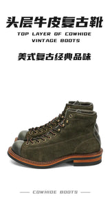 KOWM Hiking shoes men's walking boots British thick soled cowhide high top motorcycle boots ankle sneakers  casual trekking shoe