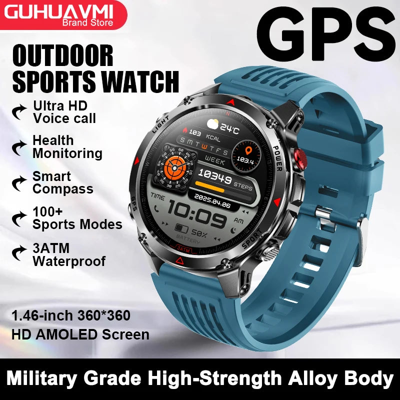 2026 New Military Bluetooth Call Smart Watch Built-in GPS Compass Barometric Altimeter 10ATM Waterproof Sports Smartwatches Men