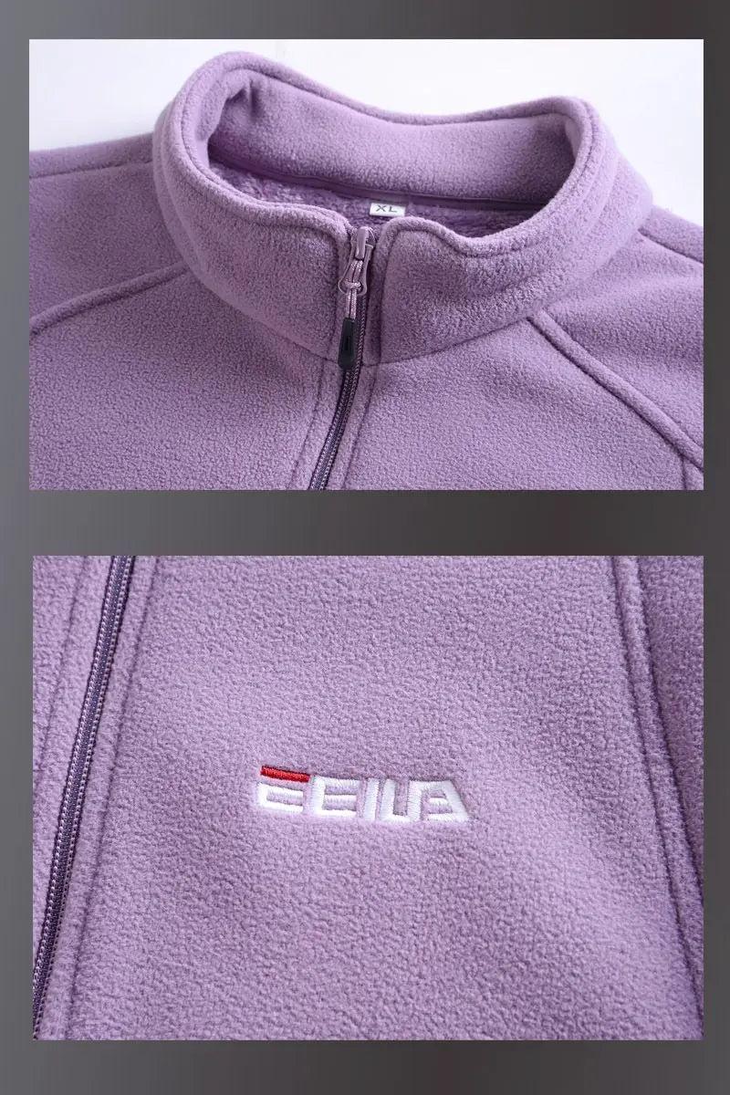 Women's Fleece Zip-Up Jacket with Embroidered Stand Collar