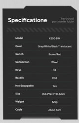 MACHENIKE K500 Mechanical Keyboard Wired Gaming Keyboard K500-B94 Hot Swappable 94 Keys 90% Layout RGB BackLight for PC Laptop