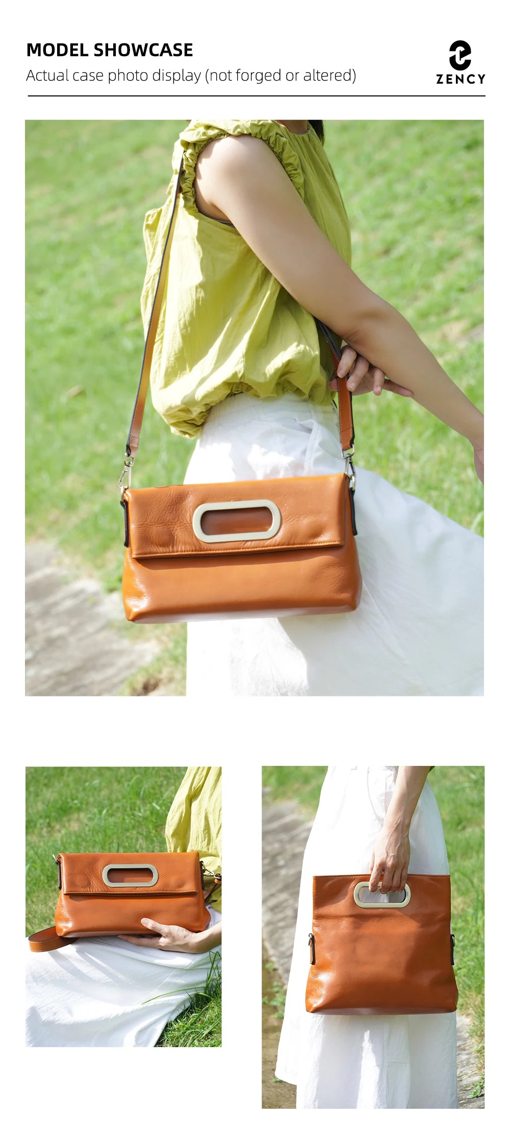 Zency Vintage Genuine Leather Handbag for Women Large Capacity Brown Crossbody Designer Shoulder Bag 2026 Summer Beige Sac Bolsa