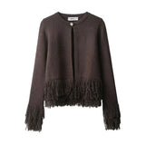 Vintage Tassel Knitted Cardigan – Elegant O-Neck Long Sleeve Sweater (USA Made)