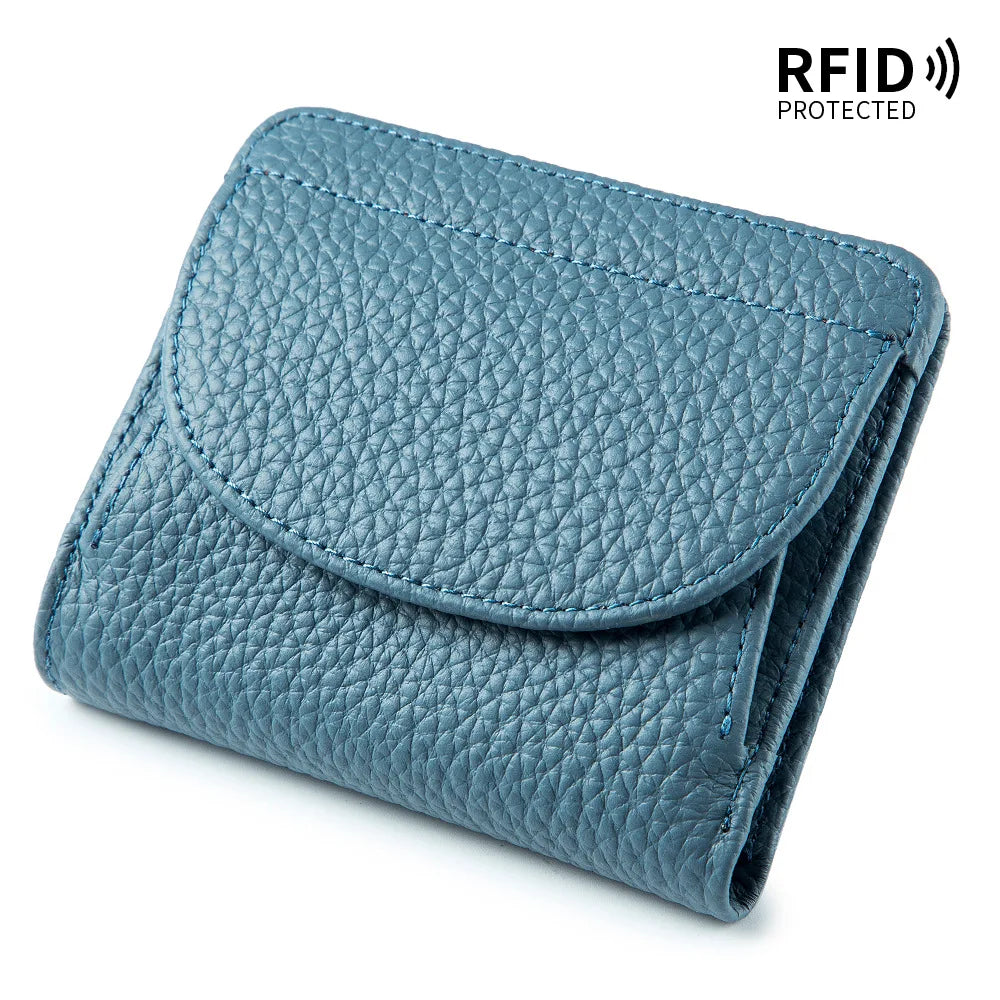 New Women Genuine Leather Mini Wallet RFID Folding Simple Ultra-thin Small Soft Cowhide Wallet Female Card Holder Coin Bags
