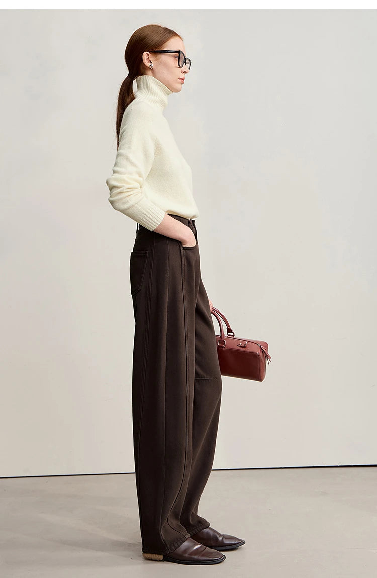 AMII Wide-Leg Cotton Jeans | Warm Winter Denim for Women