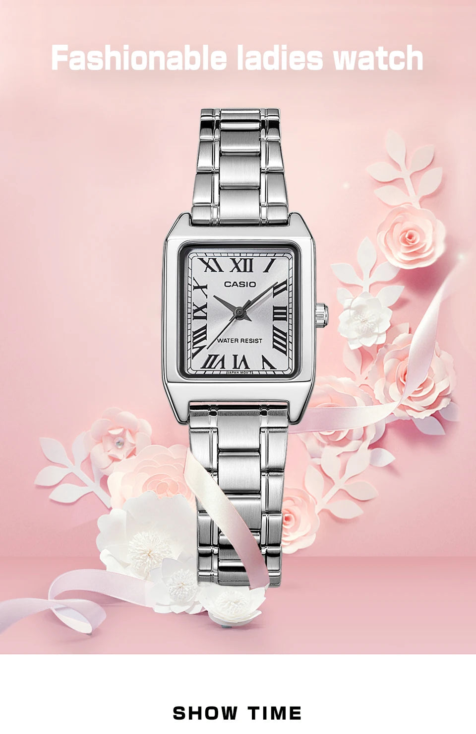 Casio Women’s Luxury Tonneau Silver Stainless Steel Watch - LTP-V007D