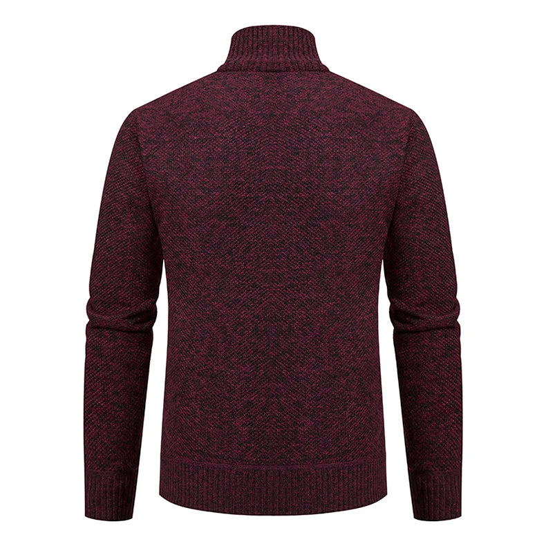 Men’s Fleece-Lined Stand Collar Cardigan