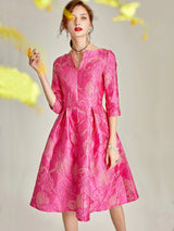 Women's Rose Jacquard V-Neck A-Line Party Dress