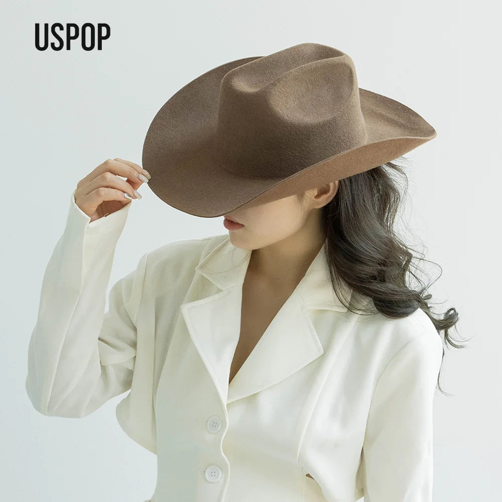 USPOP Wide Brim Wool Cowboy Hat – Unisex Felt Fedora