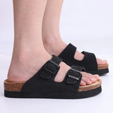 Comwarm Men's Cork Footbed Slides Sandals Arch Support Summer Outdoor Sandals with Adjustable Buckle Leisure Men Leather Slides