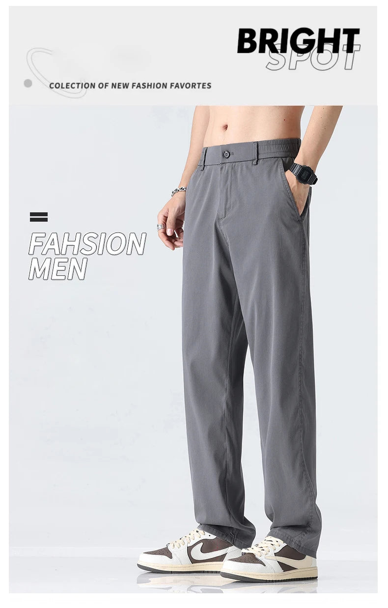 Coffee Ultra-thin Wide Pants Men Lyocell Fabric Breathable Soft Straight Casual Trousers Loose Simple Male Sweatpants