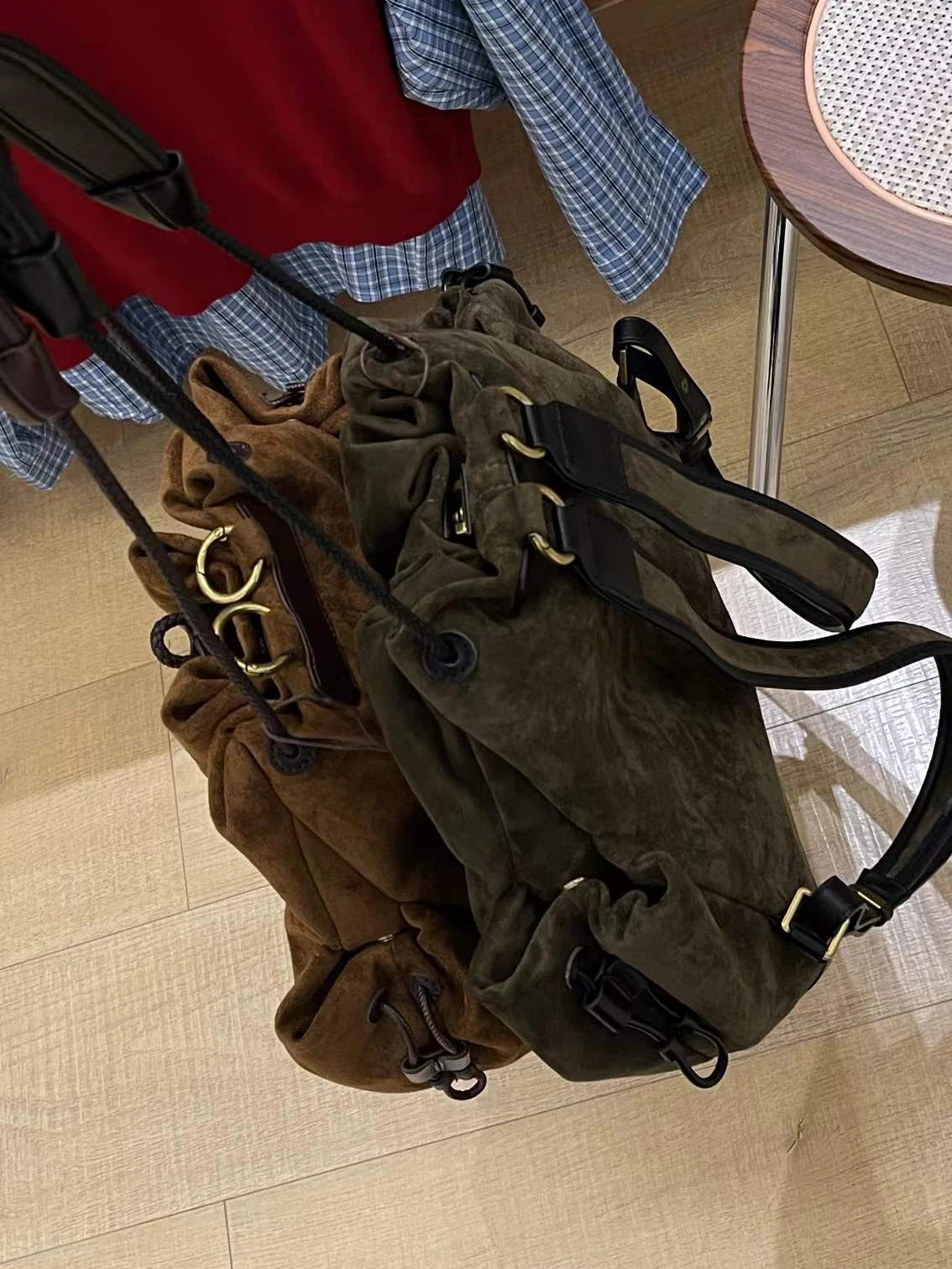 European And American Frosted Suede Bucket Type Backpack Retro Large Capacity Portable Single Shoulder Diagonal Cross Bag Trendy
