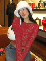 Mesh Lace Long Sleeve Crop Top