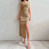 Women's Square-Neck Backless Sleeveless Ankle-Length Dress