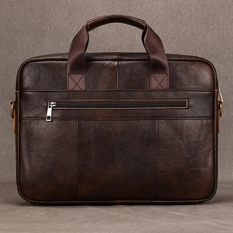 Luufan Genuine Leather Men's Business Handbag 15" Laptop Briefcase Bag Male A4 Document Shoulder Message Computer Bag Work Tote