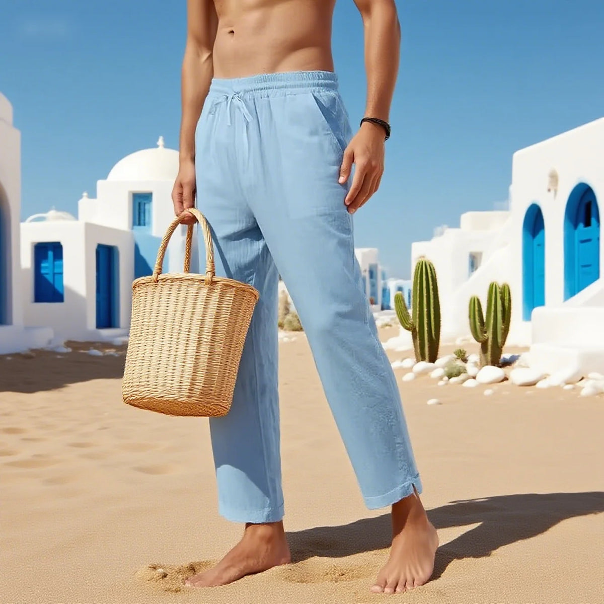 Men's Lightweight Cotton Elastic-Waist Pants