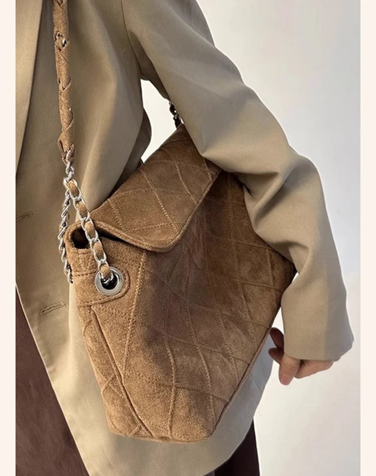 LAORENTOU Fabric Women's Strap Shoulder Bag Advanced Retro Underarm Large Capacity Fashion Quilted Handbag for Women Cossbody