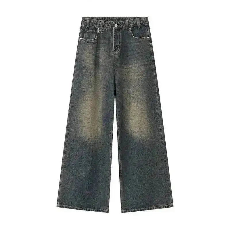 Men's Washed Blue Loose Straight-Leg Jeans