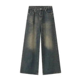 Men's Washed Blue Loose Straight-Leg Jeans