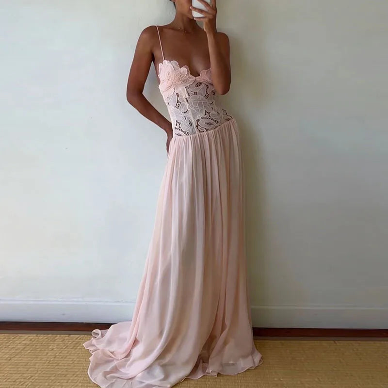 Lace Patchwork Ankle-Length Dress for Women